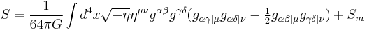 S={1\over 64\pi G}\int d^4 x\sqrt{-\eta}\eta^{\mu\nu}g^{\alpha\beta}g^{\gamma\delta} (g_{\alpha\gamma |\mu}g_{\alpha\delta |\nu} -\textstyle\frac{1}{2}g_{\alpha\beta |\mu}g_{\gamma\delta |\nu})%2BS_m