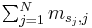 \textstyle \sum_{j=1}^{N}{m_{s_j,j}}