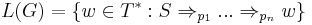 L(G) = \{ w \in T^{*}�: S \Rightarrow_{p_1} ... \Rightarrow_{p_n} w \}