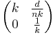  \begin{pmatrix} k & \frac{d}{nk} \\ 0 & \frac{1}{k} \end{pmatrix} 