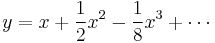 y = x %2B \frac{1}{2}x^2 - \frac{1}{8}x^3 %2B \cdots