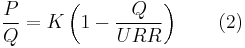 \frac{P}{Q}=K\left(1 - \frac{Q}{URR}\right) \qquad \mbox{(2)} \!