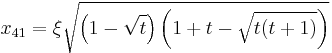 x_{41}=\xi\sqrt{\left(1-\sqrt{t}\right)\left(1%2Bt-\sqrt{t(t%2B1)}\right)}\,