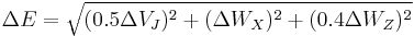 \Delta E=\sqrt{(0.5 \Delta V_J)^2%2B(\Delta W_X)^2 %2B (0.4 \Delta W_Z)^2}