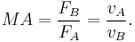  MA = \frac{F_B}{F_A} = \frac{v_A}{v_B}. 