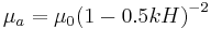  \mu_a = {{\mu_0} {{(1-0.5kH)}^{-2}}} 