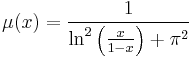 \mu(x)=\frac{1}{\ln^2\left(\frac{x}{1-x}\right)%2B\pi^2}