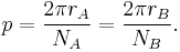  p = \frac{2\pi r_A}{N_A} = \frac{2\pi r_B}{N_B}.