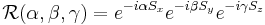  \mathcal{R}(\alpha,\beta,\gamma) = e^{-i\alpha S_x}e^{-i\beta S_y}e^{-i\gamma S_z}