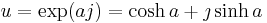 u = \exp(aj) = \cosh a %2B \jmath \sinh a