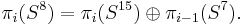 \pi_i(S^8)= \pi_i(S^{15})\oplus \pi_{i-1}(S^7) . \,\!