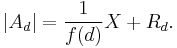  \left\vert A_d \right\vert = \frac{1}{f(d)} X %2B R_d . 