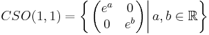 CSO(1,1)=\left\{\left.
\begin{pmatrix}
e^a&0\\
0&e^b
\end{pmatrix}\right|
a,b \in \mathbb{R}
\right\}
