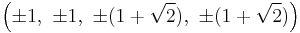 \left(\pm1,\ \pm1,\ \pm(1%2B\sqrt{2}),\ \pm(1%2B\sqrt{2})\right)