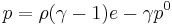  p=\rho(\gamma-1)e-\gamma p^0 \,