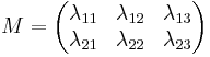 M=\begin{pmatrix}\lambda_{11}&\lambda_{12}&\lambda_{13} \\ \lambda_{21}&\lambda_{22}&\lambda_{23}\end{pmatrix}