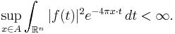 \sup_{x\in A}\int_{\mathbb{R}^n}|f(t)|^2e^{-4\pi x\cdot t}\,dt < \infty.