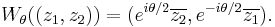 W_\theta((z_1,z_2)) = (e^{i\theta/2} \overline{z_2}, e^{-i\theta/2}\overline{z_1}). \, 