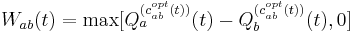  
W_{ab}(t) = \max[ Q_a^{(c_{ab}^{opt}(t))}(t) - Q_b^{(c_{ab}^{opt}(t))}(t), 0] 
