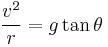 {v^2\over r}= {g\tan \theta}