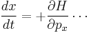  {dx \over dt} = %2B {\partial H \over \partial p_x} \cdots 