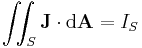 \iint_S \mathbf{J} \cdot \mathrm{d} \mathbf{A} = I_{S}