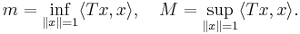 m=\inf_{\|x\|=1}\langle Tx, x\rangle,\quad M=\sup_{\|x\|=1}\langle Tx, x\rangle.