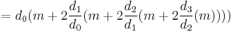  = d_0(m %2B 2 \frac{d_1}{d_0} (m %2B 2 \frac{d_2}{d_1} (m %2B 2 \frac{d_3}{d_2} (m)))) 