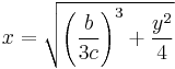 x=\sqrt{{{{\left({b\over{3c}}\right)}^3}%2B{{y^2}\over 4}}}