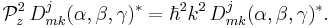 
\mathcal{P}_z^2\, D^j_{m k}(\alpha,\beta,\gamma)^* = \hbar^2 k^2\, D^j_{m k}(\alpha,\beta,\gamma)^*.
