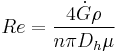 Re = \frac{4 \dot{G} \rho}{n \pi D_h \mu}