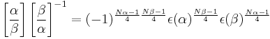 \left[\frac{\alpha}{\beta}\right]\left[\frac{\beta}{\alpha}\right]^{-1}=
(-1)^{\frac{N\alpha-1}{4}\frac{N\beta-1}{4}}\epsilon(\alpha)^\frac{N\beta-1}{4}\epsilon(\beta)^\frac{N\alpha-1}{4}

