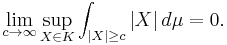 \lim_{c \to \infty} \sup_{X \in K} \int_{|X|\geq c} |X|\, d\mu = 0.