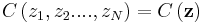 C\left(z_{1},z_{2}....,z_{N}\right) =C\left( \mathbf{z}\right) 