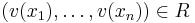 (v(x_1),\ldots,v(x_n)) \in R