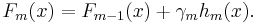 \! F_m(x) = F_{m-1}(x) %2B \gamma_m h_m(x).