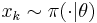 x_k \sim \pi(\cdot | \theta)