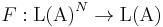  F�: \mathrm{L(A)}^N \to \mathrm{L(A)} 