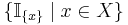 \{ \mathbb{I}_{ \{ x \} } \mid x \in X \} 