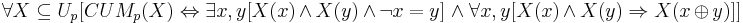 \forall X \subseteq U_p [CUM_p (X) \Leftrightarrow \exists x,y [ X(x) \,\wedge\,  X(y) \,\wedge\, \neg x=y] \;\wedge\; \forall x,y [X(x) \,\wedge\, X(y) \Rightarrow X(x \,\oplus\, y)]]