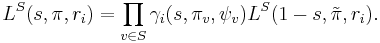 L^S(s,\pi,r_i) = \prod_{v \in S} \gamma_i(s,\pi_v,\psi_v) L^S(1-s,\tilde{\pi},r_i).