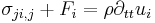 \sigma_{ji,j}%2B F_i = \rho \partial_{tt} u_i\,\!