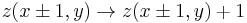 z( x \pm 1, y) \rightarrow z( x \pm 1, y) %2B 1