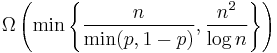 \Omega\left(\min\left\{\frac{n}{\min(p,1-p)},\frac{n^2}{\log n}\right\}\right)