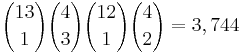 {13 \choose 1}{4 \choose 3}{12 \choose 1}{4 \choose 2} = 3,744