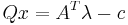 {Q} {x} = {A}^{T} {\lambda} - {c}\,