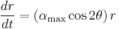 
\frac{dr}{dt} = \left( \alpha_{\mathrm{max}} \cos 2\theta \right) r
