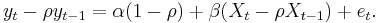 y_t - \rho y_{t-1} = \alpha(1-\rho)%2B\beta(X_t - \rho X_{t-1}) %2B e_t. \,