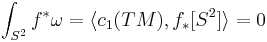 \int_{S^2}f^*\omega=\langle c_1(TM),f_*[S^2]\rangle=0