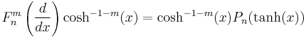 F_n^m\left(\frac{d}{dx}\right)\cosh^{-1-m}(x) = \cosh^{-1-m}(x)P_n(\tanh(x))